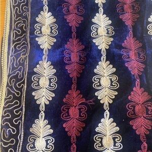 Navy Velvet Fabric with Gold Embroidered and Burgundy Accents shawl